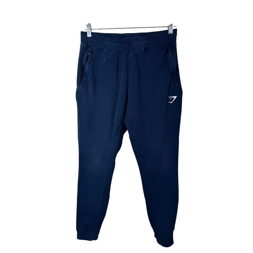 Gymshark Mens Navy Blue React Joggers Size Medium Athleisure drawstrings Workout